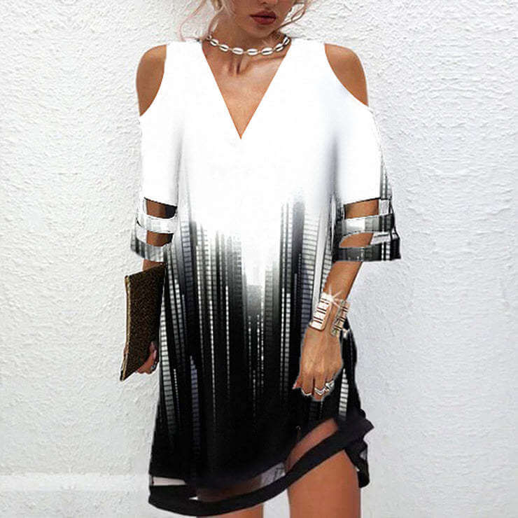 Sheer Cold-Shoulder Cut-Out Swirl Mini Dress