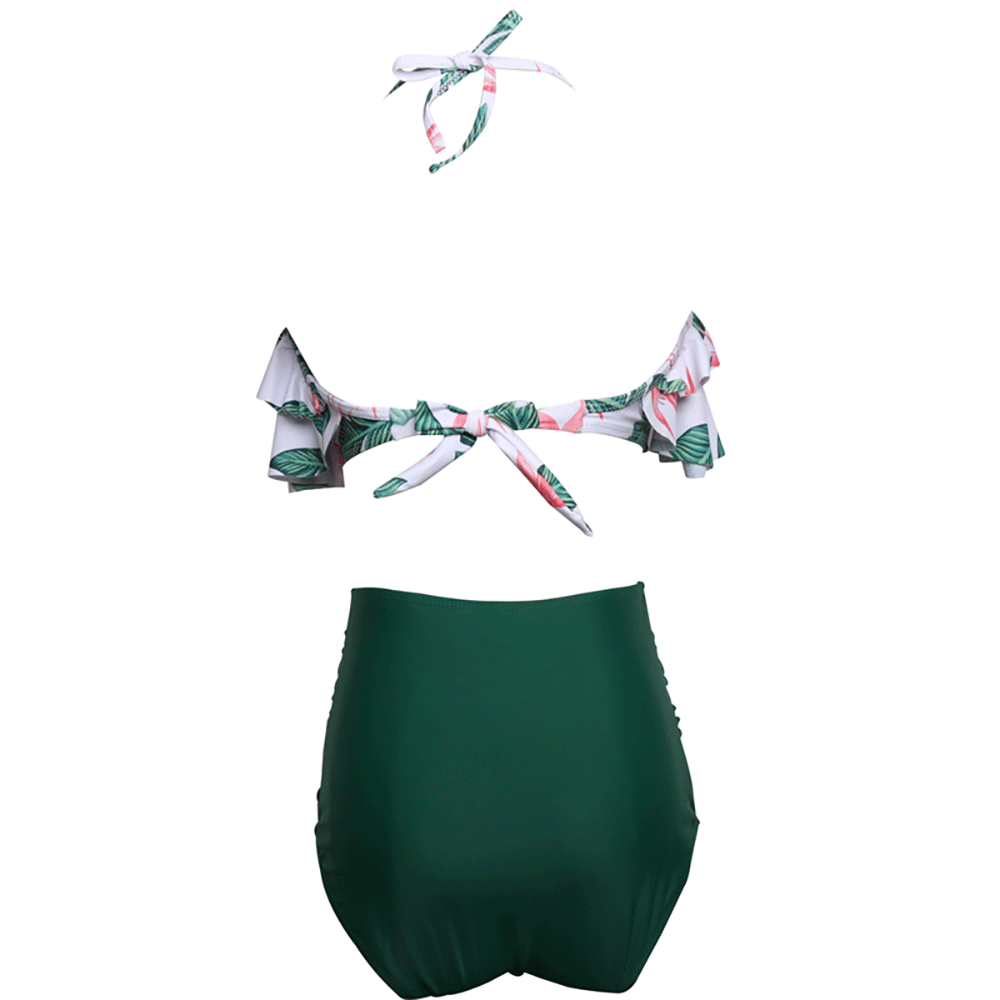 Ruffle Print Green Bikini Family Matching Swimwear
