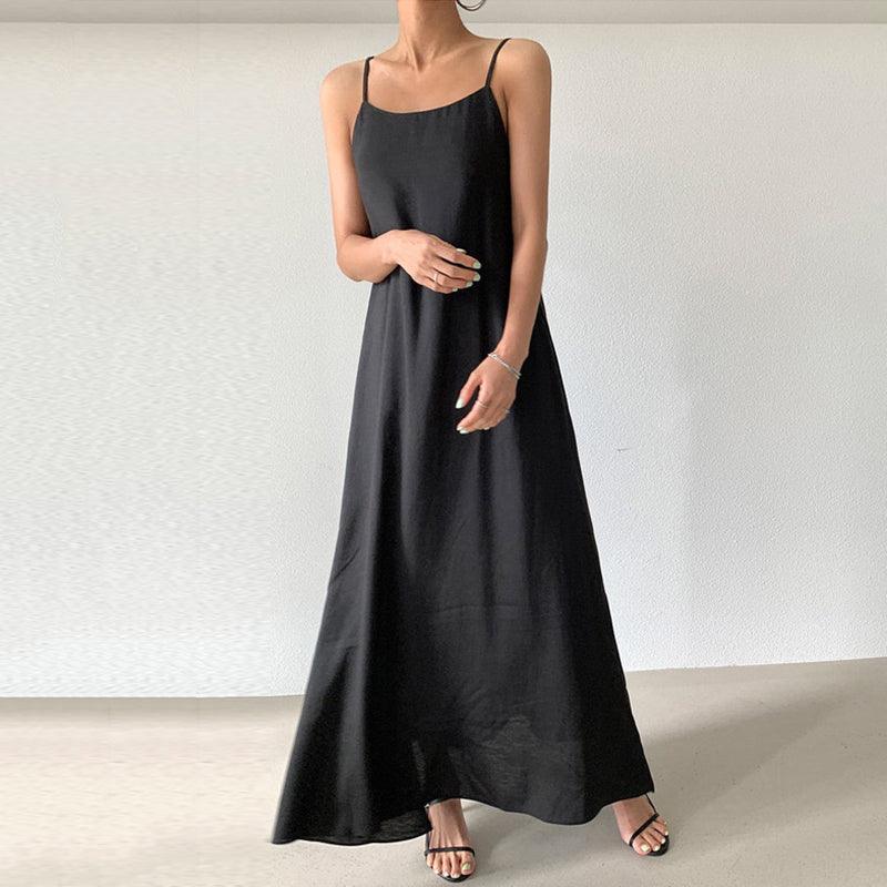 lovevop Versatile Loose Casual Slit Over Knee Long Sling Dress