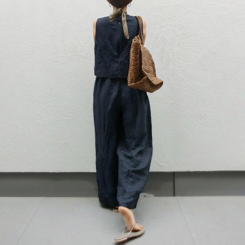 lovevop Sleeveless Linen Vest & wide-leg Trousers Sets