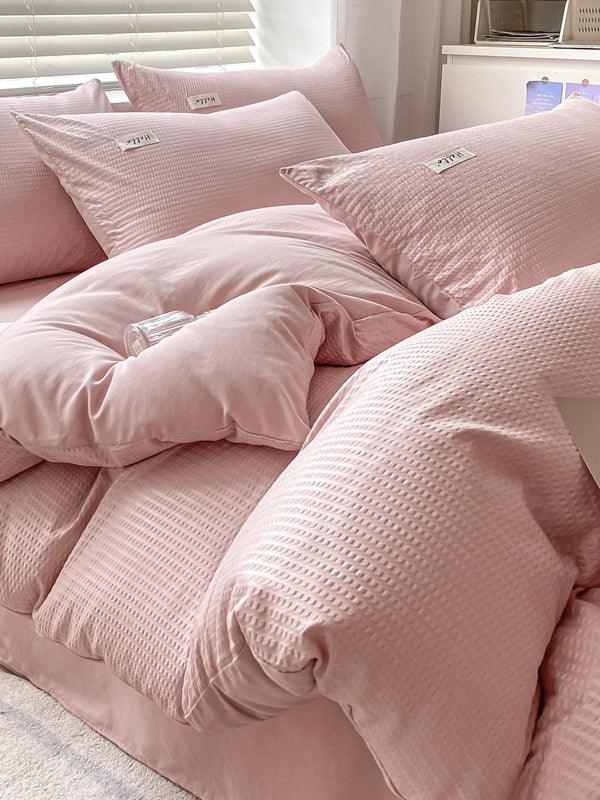 lovevop Waffle Printed Cotton Bed Four Pieces Sheet Set