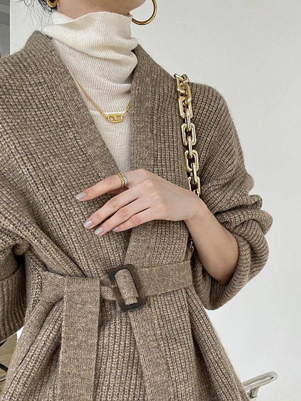 lovevop Loose Lace-up V-neck Warm Cardigan