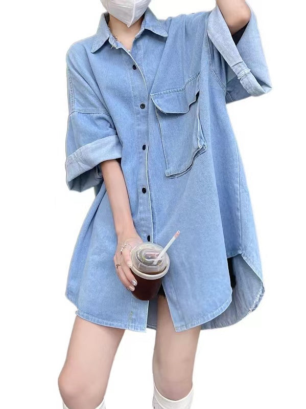 lovevop Plus Size Loose Slim Denim Shirt Dress