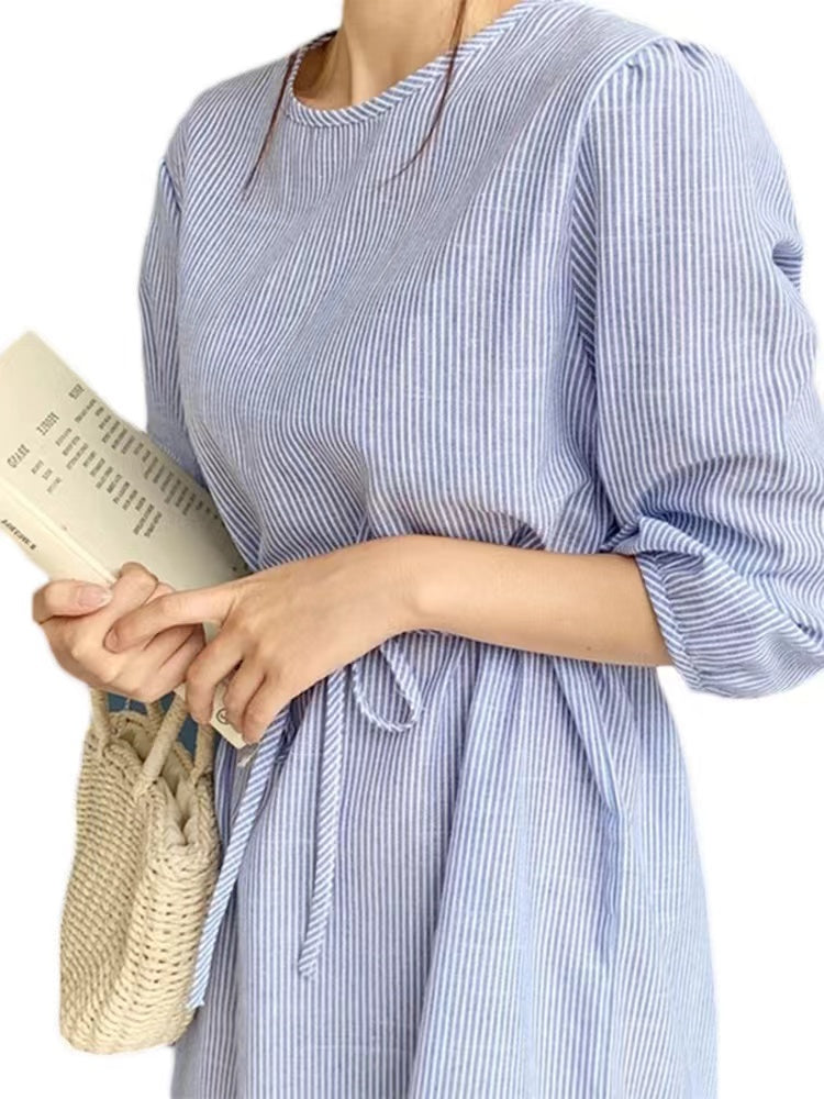 lovevop Casual Strappy Pinstripe Slit Waist Dress