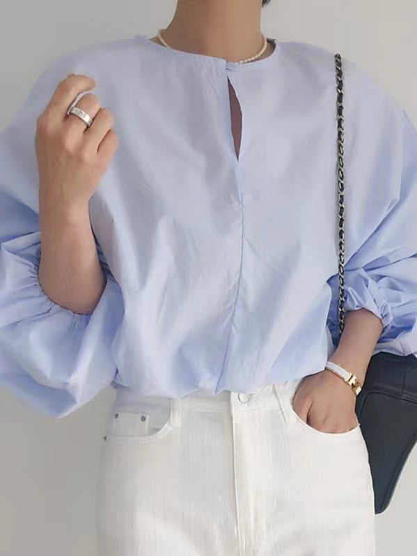 lovevop Round Neck Balloon Sleeve Sun Protection Shirt