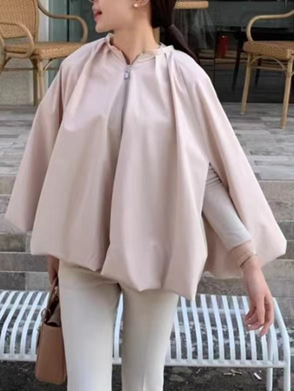 lovevop Zippered Pleated Bat Sleeve Cloak
