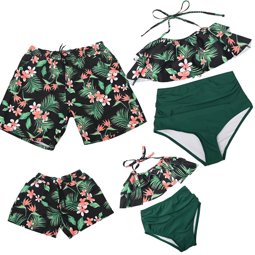 Ruffle Print Green Bikini Family Matching Swimwear