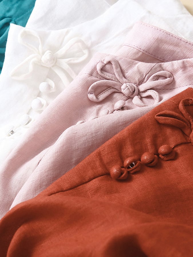 Lovevop Cotton Button Artistic Retro Loose Shirt