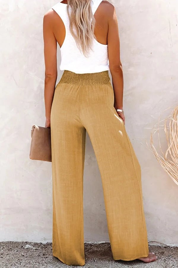 2023 Hot Sale🔥Linen Blend High Rise Smocked Pants(49% OFF💥)