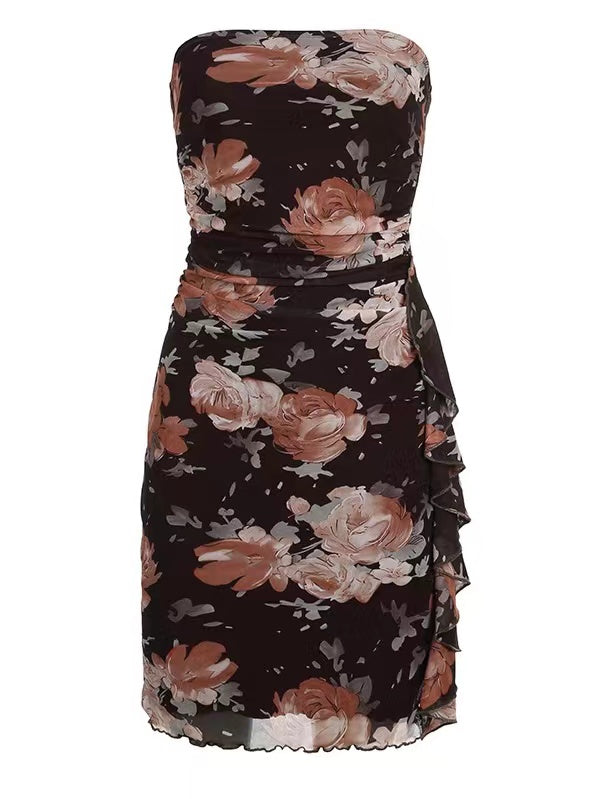 lovevop Vintage Printed Flower Wrap Dress