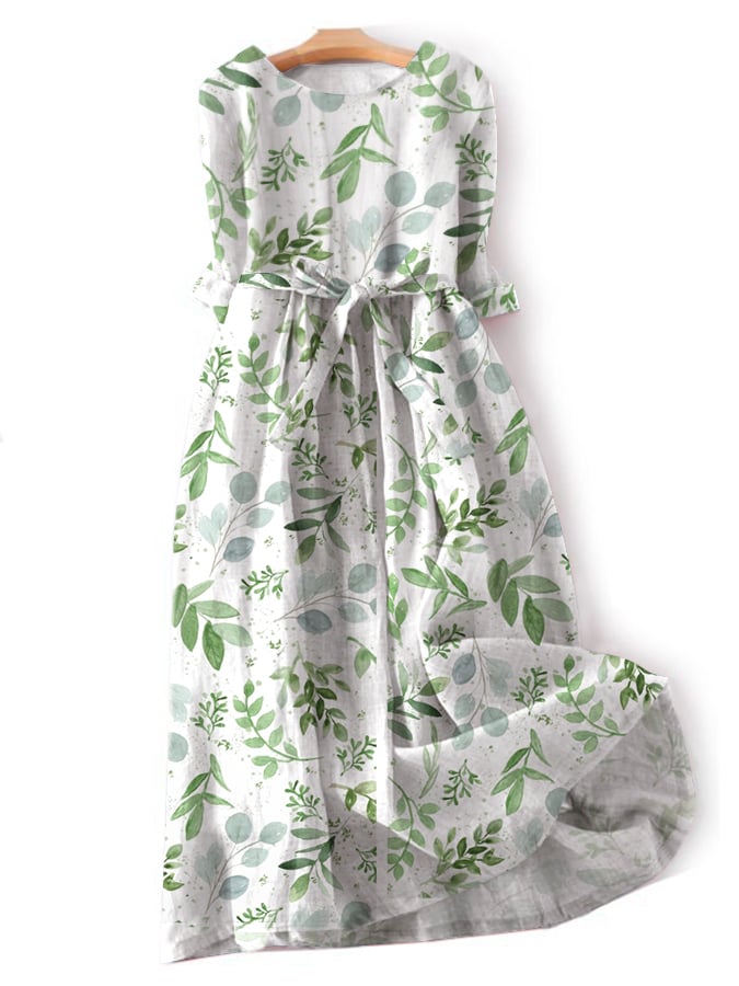 Lovevop Trendy Watercolor Leaf Print Dress