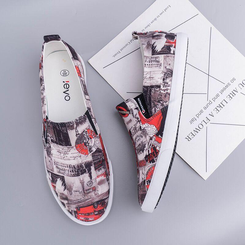 lovevop Men's Simple And Fashionable Low-cut Floral Canvas Shoes