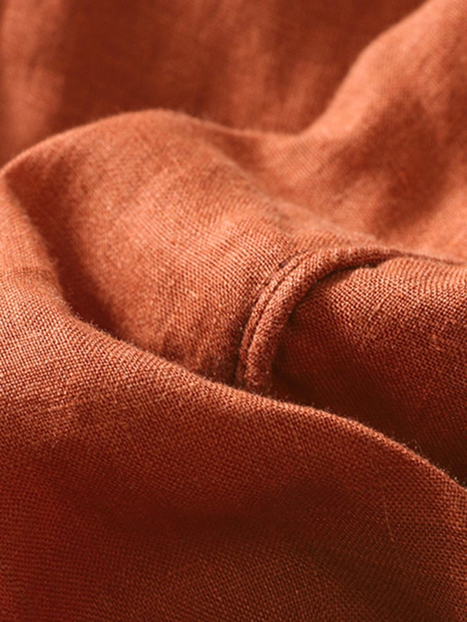 Lovevop Solid Color V Neck Button Hem Drawstring Casual Top