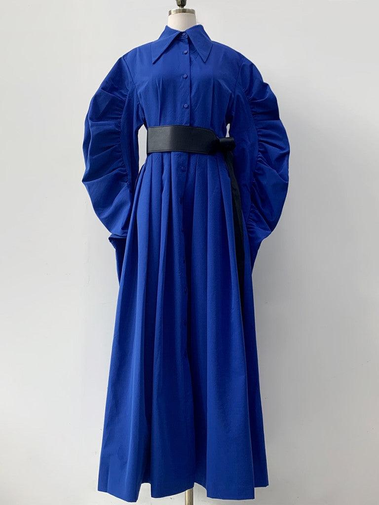 lovevop Nipped Waist Baller Sleeve Shirt Dress with Belt