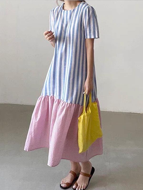 lovevop Loose Pink Striped Dress