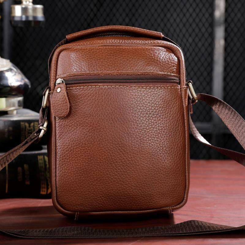 lovevop Men Genuine Leather Multi-pocket Vintage 6.3 Inch Phone Bag Crossbody Bags Shoulder Bag Handbag