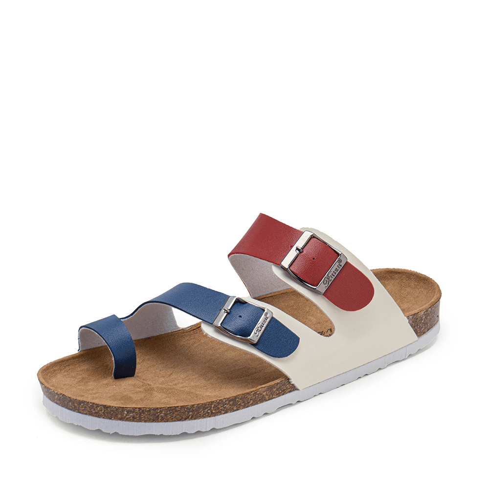 lovevop Men Breathable Non Slip Cork Bottom Toe Ring Beach Casual Slippers