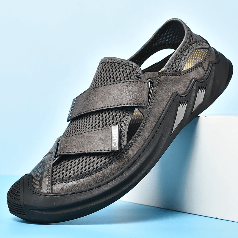 lovevop Men Mesh Breathable Lightweight Closed Toe Non-Slip Soft Outdoor Summer Sports Sandals
