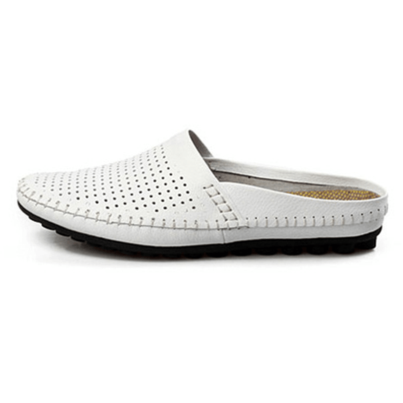 lovevop Slipper Men Hollow Out Casual Beach Slip on in Leather