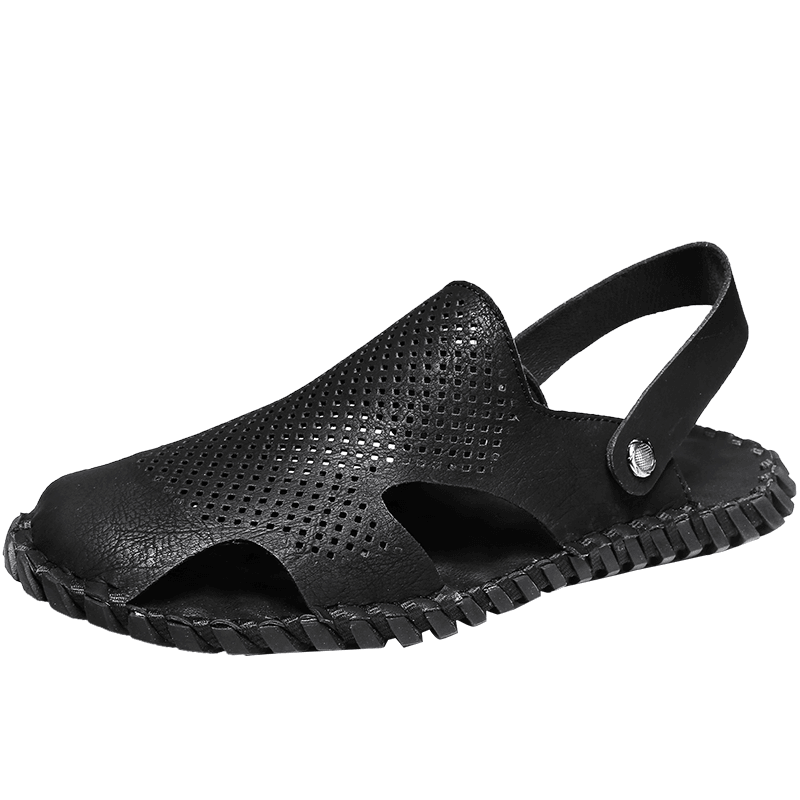 lovevop Men Genuine Leather Two-Ways Closed Toe Breathable Leisure Sandals