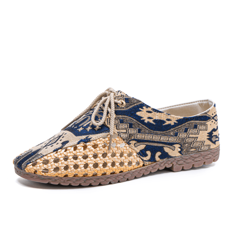 lovevop Men Hollow Out Woven Breathable Non Slip Chinese Style Pattern Casual Canvas Shoes