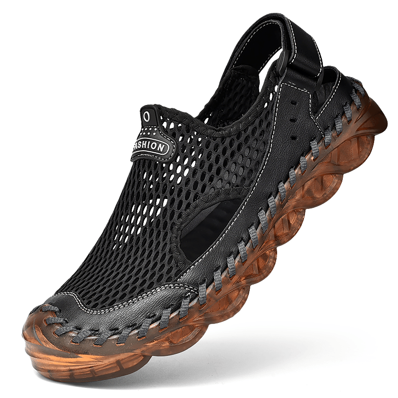 lovevop Men Outdoor Mesh Hand Stitching Closed Toe Water Shoes