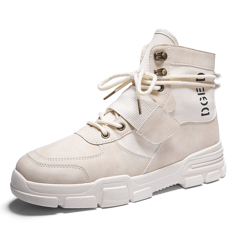 lovevop Men Microfiber Leather Cloth Splicing Trendy Tooling Shoes Ankle Boots