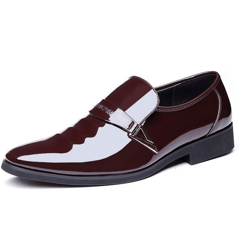 lovevop Men Patent Leather Metal Decoration Comfy Bussiness Formal Shoes