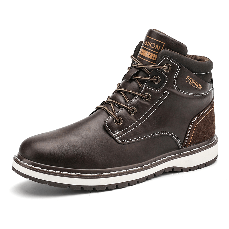 lovevop Men Outdoor Microfiber Leather Waterproof Comfy Lace-Up Tooling Boots