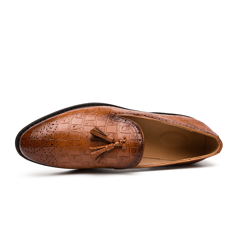 lovevop Men Brogue Tassel Decor Microfiber Leather Slip on Party Formal Shoes
