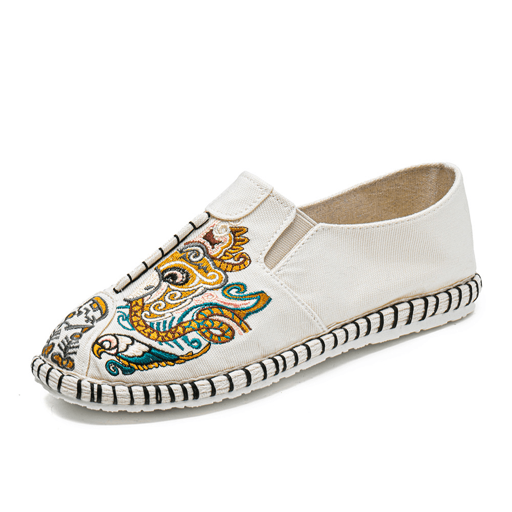 lovevop Men Canvas Breathable Pattern Comfy Old Peking Casual Linen Shoes