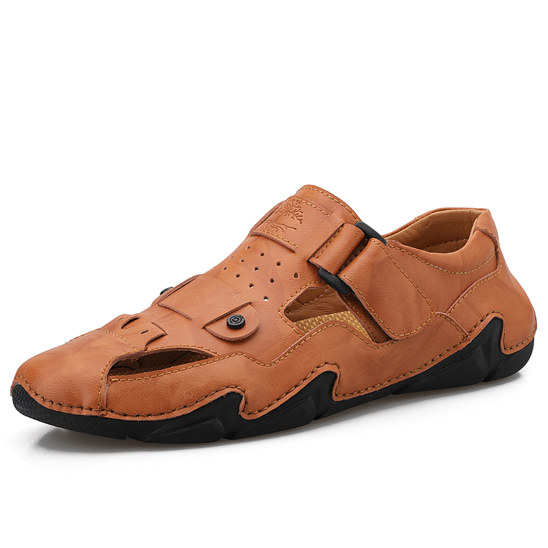 lovevop Men Cowhide Leather Breathable Non Slip Soft Bottom Comfy Casual Shoes