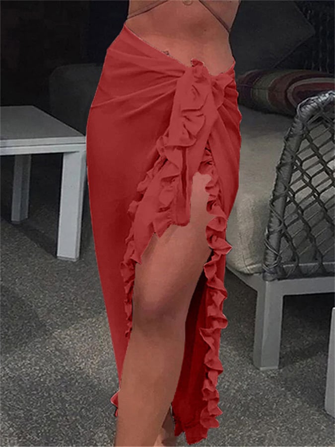 Women's Chiffon Ruffle Beach Sunscreen Cover Up Skirt