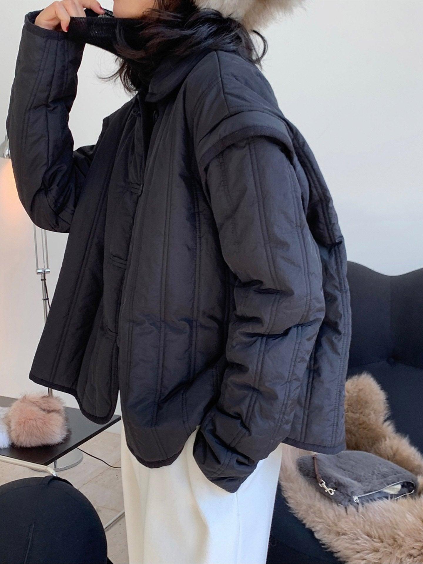 lovevop Lapel Collar Warm Button Loose Cotton Padded Jacket