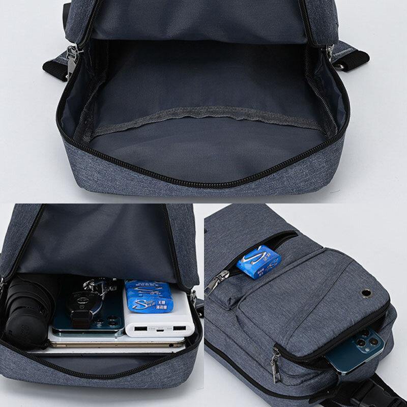 lovevop Men Large Capacity USB Chargeable Hole Headphone Hole Waterproof Chest Bags Shoulder Bag Crossbody Bags