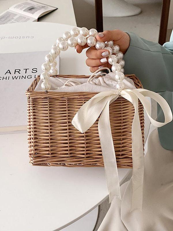 lovevop Vintage Cute Pearl Weave Handbag