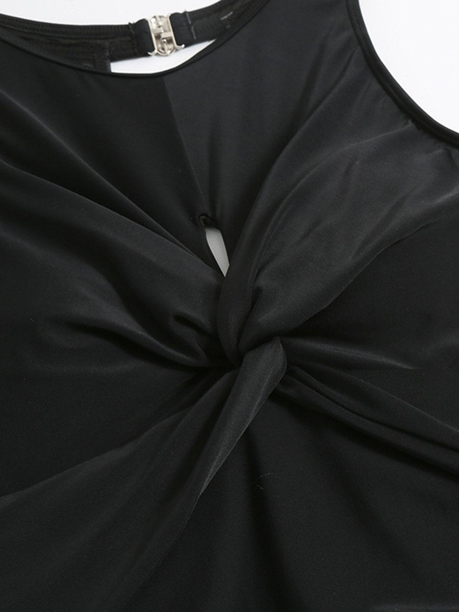 Solid Cut Out Crossover One Piece Swimsuit