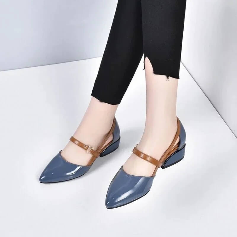 One Word Buckle Fashion Leather Shoes