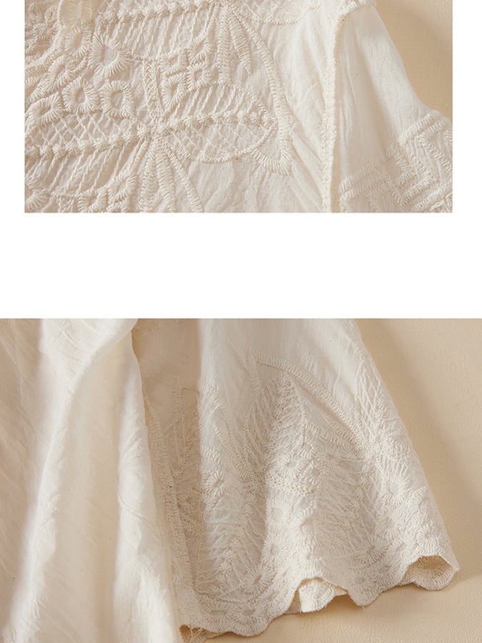 Lovevop Embroidered Lace V-Neck Temperament Ladies Casual Shirt