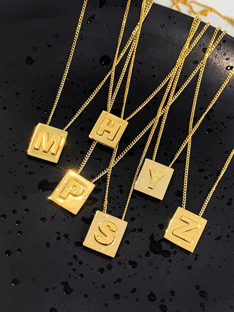 lovevop Colorfast Gold Square Alphabet Necklace