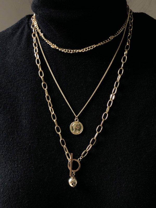 lovevop Three Pieces Geometry Split-Joint Necklace Set