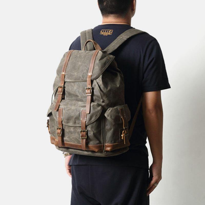 lovevop Men Canvas Retro Travel Outdoor Hiking Large Capacity Multi-pockets Backpack