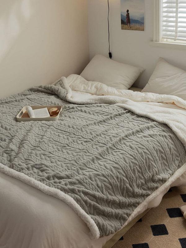 lovevop Simple Solid Color Double Layer Thickened Lamb Fleece Blanket