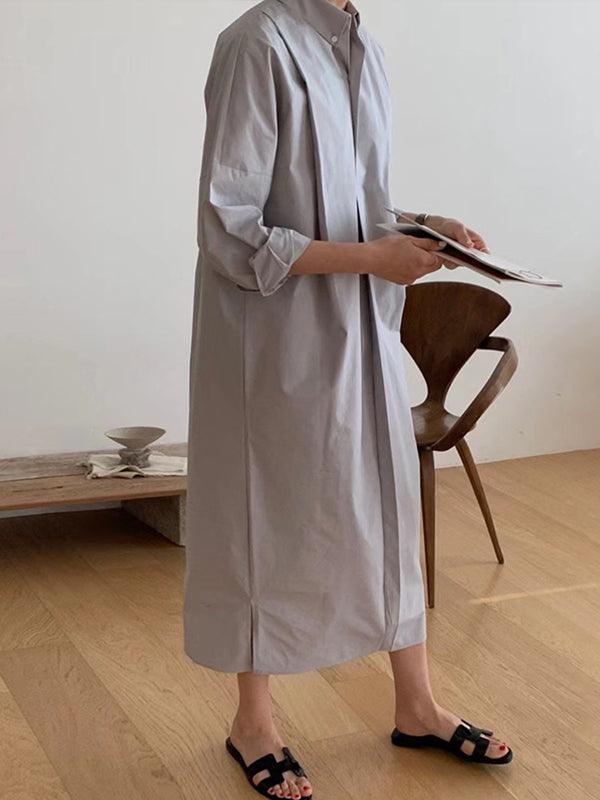lovevop Retro Simple Polo Collar Shirt Dress