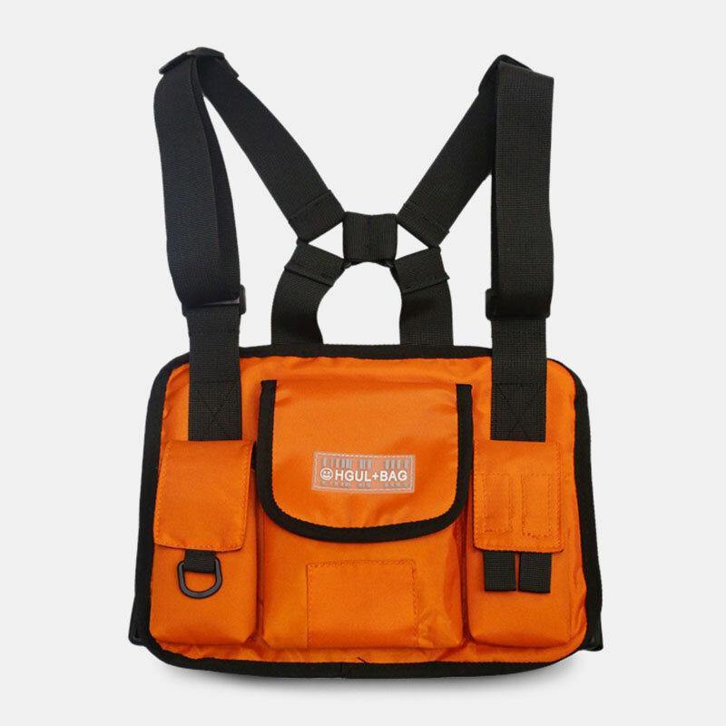 lovevop Unisex Oxford Cloth Letter Pattern Multi-Pocket Tactical Bag Chest Bag Backpack