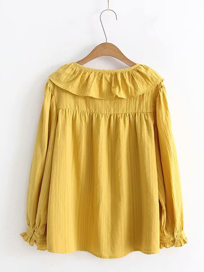 Lovevop Long Sleeved Stripe Patchwork Peter Pan Neck Loose Shirt