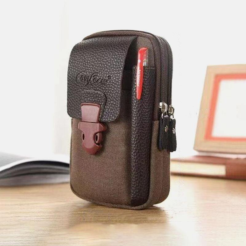 lovevop Men Canvas Multi-pocket Outdoor Sports 6.3 Inch Phone Bag Waist Bag Sling Bag