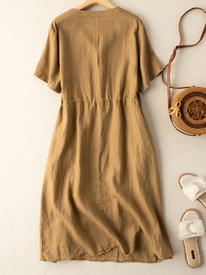 Lovevop High Waisted Short Sleeved Drawstring Waist Up Dress