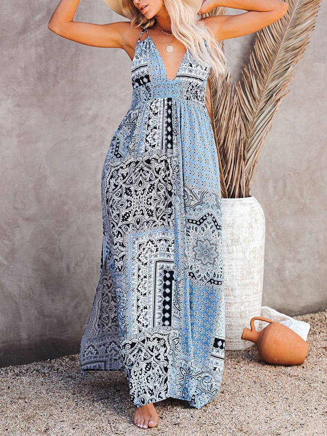 Vacation Art Print Sling Backless Dress