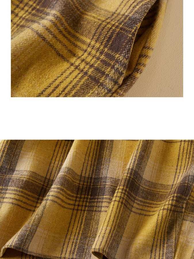 Lovevop Vintage Plaid Cotton Linen A-Line Pocket Dress